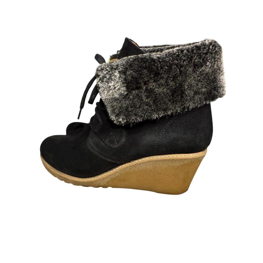 Eric Michael Women’s Faux Black Suede Wedge Ankle Booties Size 40 Lace UP